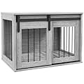 PawHut Dog Crate Furniture, Dog House Furniture Style for Medium Dogs, Dog Kennel with Removable Cushion for Indoor Use, 80 x 54 x 57cm, Grey