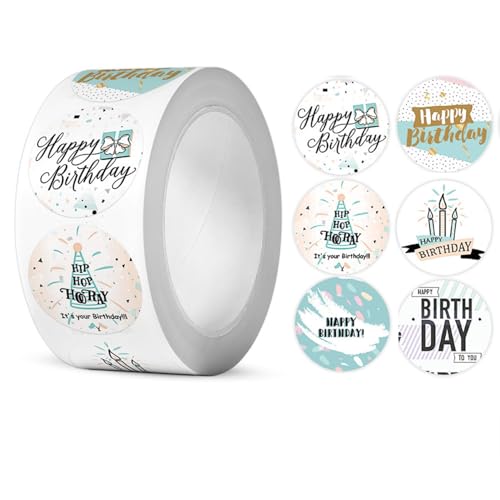 YUNYU 500 calcomanías de feliz cumpleaños, paquete a granel para álbumes de recortes, envoltura de regalos, decoraciones de fiestas, manualidades, sobres y adornos para tartas, suministros divertidos