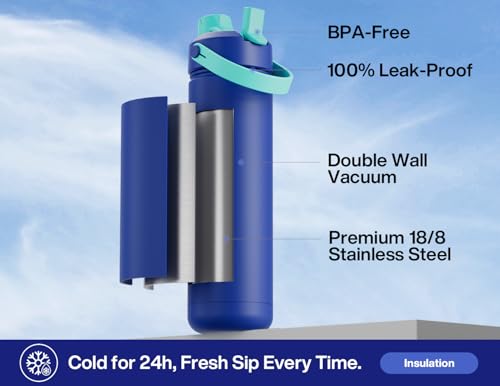 Image of POWCAN 26 oz Insulated Water Bottle with 2-in-1 Straw and Spout Lid, Keep Cold 24H, Leak-Proof, Fits in Car Cup Holder, Stainless Steel Water Bottle for Gift, Art Studio & Daily (Star-Lit Nightfall)