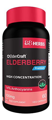 Elderberry - Premium Eldercraft(R) - 14% Anthocyanins - No Magnesium Stearate - Non-GMO - 100mg - 60 Veg caps