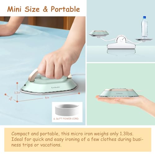 Newbealer Mini Travel Iron with Dual Voltage 220V/120V, Small Iron for Clothes (No Steam), Ceramic Soleplate, 150 °C Heat Press Machine with Spray Bottle, Bag and Silicone Stand, Green - Image 4