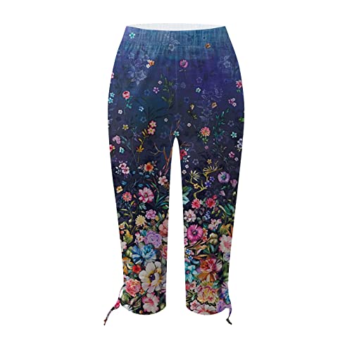 Ganfancp Womens Capris For Summer Tie Dye Floral Print Beach Capris Leggings Elastic Waist Tight Stretch Tights Crop Trousers #TOP4