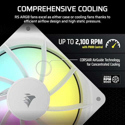 Image of Corsair RS120 ARGB 120mm PWM Fan - Daisy-Chain Connection - Low-Noise - Magnetic Dome Bearing - Single Pack - Black