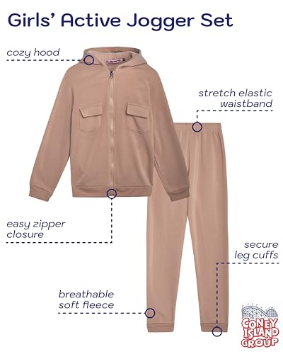 Coney Island Girls' Sweatsuit Set - 2 Piece Fleece Zip Up Hoodie Sweatshirt and Jogger Sweatpants Set for Girls (Sizes: 7-12)2