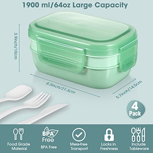 Weysat 4 Pcs Bento Box Adult Lunch Box 3 Layers 3 In One Stackable Lunch Container With Utensil Set Bento Lunch Box For Kids And Adult Leakproof Lunchbox For Dining Out Work School Picnic #TOP1