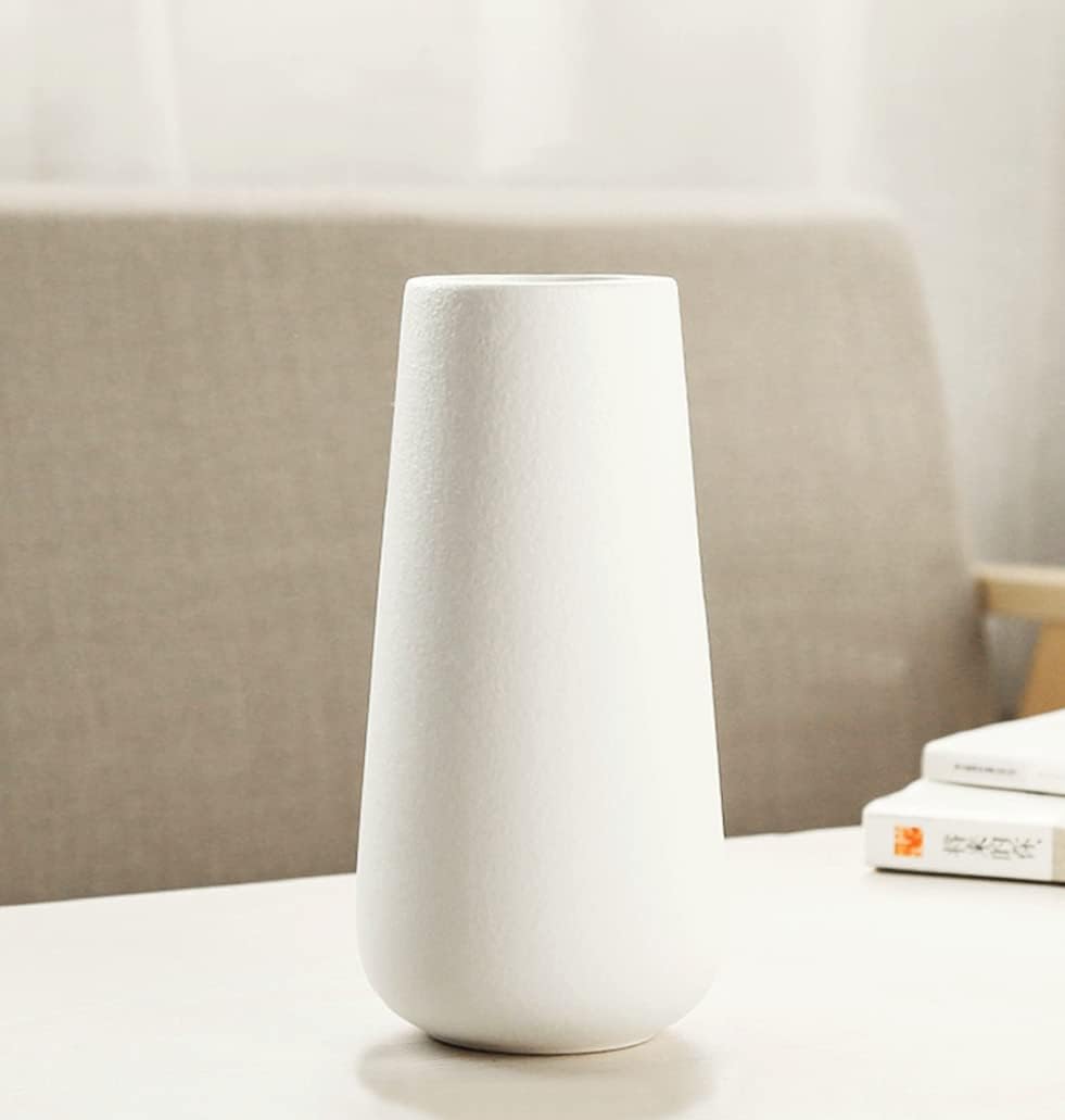 11 Inch Tall Matt White Ceramic Vase for Flowers & Pampas Grass, Classic Rustic Style Decorative Vases for Home Decor Table Centerpieces - Image 3