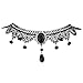 COOLSTEELANDBEYOND Gothique Victorien Nostalgique Noir Dentelle Collier Choker Collier Femme, Pendantes Noir Ovale Perle Pendentif