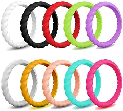 GALANI Women's Silicone Wedding Rings Set Geometric Thin Braided Silicone Stacking Ring for Engagment Promise Friendship Love Size 10