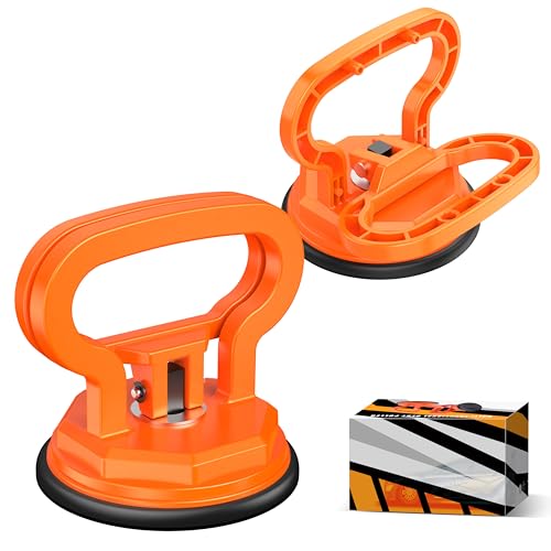 Image of Amooca Glass Suction Cup Lifter Heavy Duty Tile Marble Suction Cup Vacuum Lifter with Handle for Granite Lifting & Window Replacement 60 lbs Load Capacity (2 Pack Orange Medium)