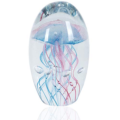 Eustuma Hand Blown Glass Jellyfish Figurine Ornament,Sea Animal Ornament For Fish Tank Aquarium,Sea Animals Collection For Birthday Gift,Office Glass Paperweight For Desk. #TOP24