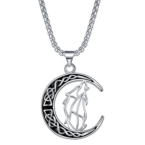 REIOT Collar Cabeza de Lobo, Collar Vikingo para Hombre con Cordón de Cuero Encerado, Amuleto de Mitología Nórdica Colgante Cabeza de Lobo