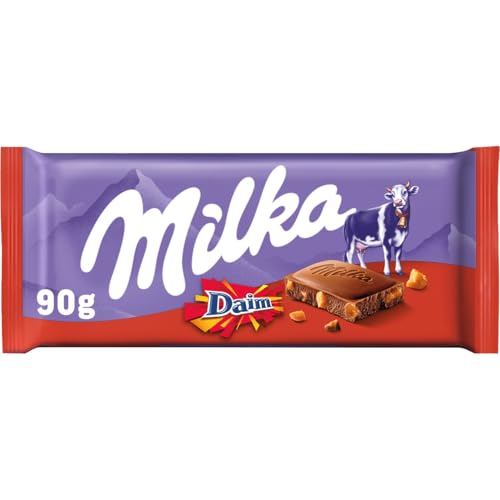Milka Daim Chocolate Bar Milk Chocolate with Crunchy Caramel 90g (1-Pack)