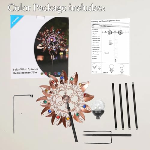 HDNICEZM Solar Wind Spinner Multi-Color LED Lighting by Solar Powered Glass Ball with Kinetic Wind Aculptures Dual Direction Decorative Lawn Ornament Wind Mill by HDNICEZM - Image 4