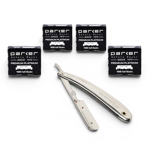 Parker Professional Straight Razor & 400 Premium Platinum Half Blades Bundle – Replaceable Blade Barber Razor Set for Wet Shaving, Edging, Detailing & Barbershop Use image 4
