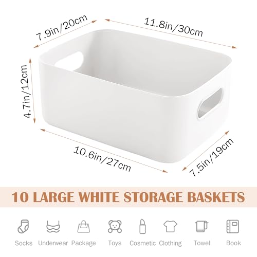 SHEPIN 10 Stück Aufbewahrungsbox Kunststoff Große Weiß 30x20x12cm, Aufbewahrungsboxen mit Griff, Boxen Aufbewahrung Badezimmer Organizer Box Küche Plastik Aufbewahrungskorb & Behälter(Weiß-30cm)