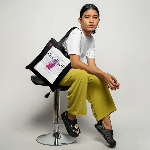Image of ZORI Black Tote Bag With Pocket Printed Designed Canvas Tote Bags For Women large capacity,Tote bag For Shopping, College, Travel, More Canvas Handbag For Unisex Bag