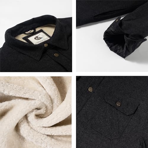 Pearl snap Men's Sherpa Lined Flannel Quilted Jacket Long Sleeve Cotton Button Up Down Jacket Winter Shirts3