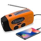 Solar Emergency Weather AM FM NOAA/WB Alert Hand Crank Wind up Radio with SOS, 2000mAh Power Bank Led Flashlight for Hurricane Earthquake Disaster Survival Supply (Orange, 088 Radio)