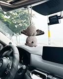 Bunny Crochet American Flag Car Rear View Mirror Holder, Cute Car Hanging Ornament, Independence Day Gift, Crochet Lovely Ornament, Automotive Interior Decorations (Cute Fly Bat)