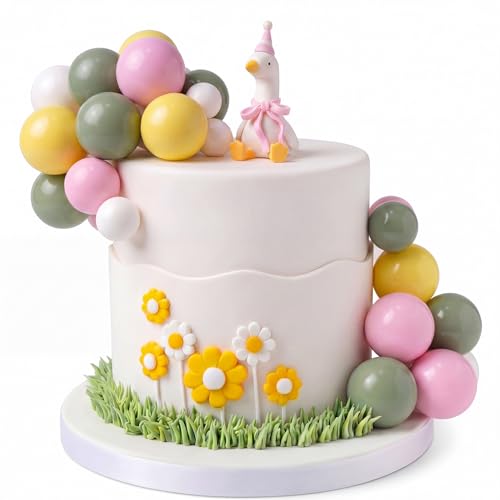 Mifoci 24 Pcs One Silly Goose Cake Topper One Silly Goose Birthday Decor with Cake Balloon Daisy Flowers for 1st Birthday Party Baby Shower Wedding Party Supplies(Pink)