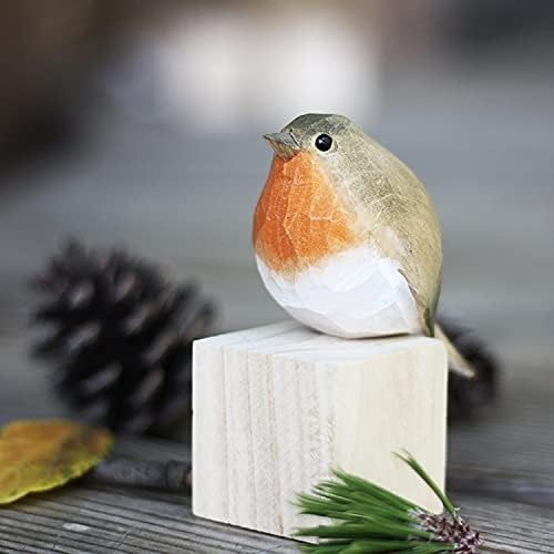 WEAUSUP Handmade Wooden Carved Bird Decor Sculpted Hand-Painted Bird Figurines Small Home Decor Bird Statue Shelf Decor BFF Gifts for Bird Lovers(Robin)
