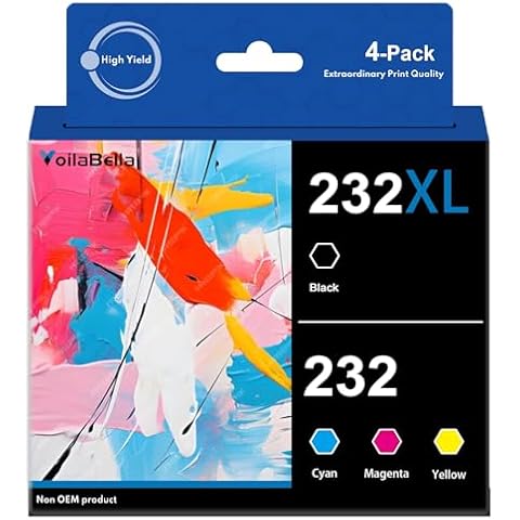 232XL 232 Ink Cartridges Replacement for Epson 232 XL Expression Home XP-4200 XP-4205 Workforce WF-2930 WF-2950 Printer (1 Black,1 Cyan,1 Magenta,1 Yellow) Cover
