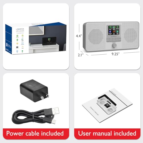 LEMEGA IR4S Stereo WiFi Internet Radio,FM Digital Radio, Spotify Connect, Bluetooth Speaker, Dual Alarms Clock, 40 Presets, Headphone-Output, Batteries or Mains Powered – Gray Finish