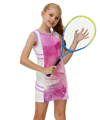 Image of AOBUTE Girls Tennis Golf Outfit Tank Top and Skirt with Shorts Set 4-12 Years