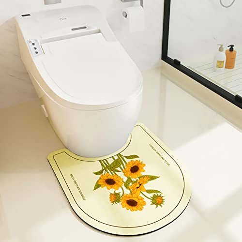 Floral Bathroom Contour Rug 21.6''×19.6'' Sunflower Absorbent Non Slip Bath Mat Machine Washable Bath Rug for Bathroom U Shape Toilet Rug