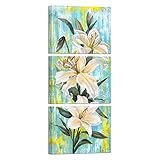 KREATIVE ARTS 3pcs White Lily Floral Canvas Wall Art Print Abstract Flower Paintings Plant Picture Home Decor Vertical Triptych Framed Artwork for Living Room Bathroom