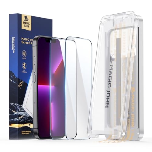 MAGIC JOHN 3rd Gen Upgraded for iPhone 13/13Pro/14 Screen Protector 6.1 Inch,HD Clear,Shatterproof Tempered Film,Auto Dust-Elimination,Bubble Free,Easy Installation,2 Pack