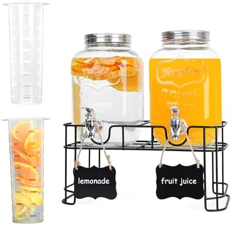 2-Pack 1 Gallon Glass Drink Dispensers for Parties - Leak-Proof B...