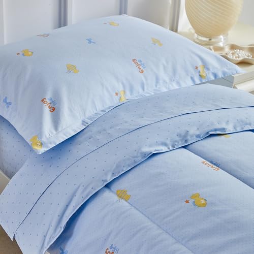 Image of DuShow Cotton Toddler Bedding Set,4 Piece Toddler Bed Comforter Sets, Blue Fish Pattern for Kids Boys and Girls,Includes Quilted Comforter,Fitted Sheet,Top Sheet,and Pillow Case