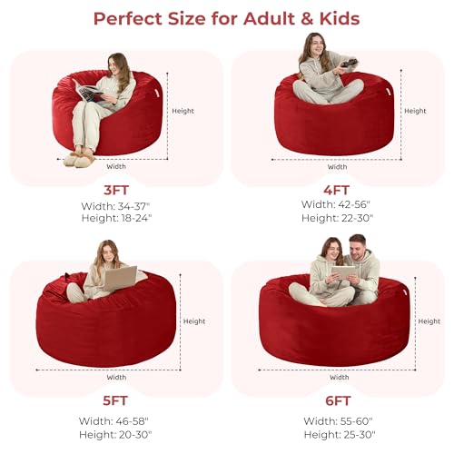 Image of HABUTWAY Bean Bag Chair: Giant 5' Memory Foam Furniture Bean Bag Chair with Microfiber Cover - 5Ft,Red