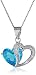 Produktbild ANEWISH Damen Blau Herz Kristall mit Silber Herz Anhänger Halskette , Sterling Silber Ketten . Länge:45cm