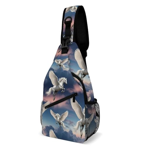 Men's Sling Bag Backpack Packable Chest Crossbody Rucksack, Anti-Theft Waterproof Travel Daypack, Flying Horse Bags