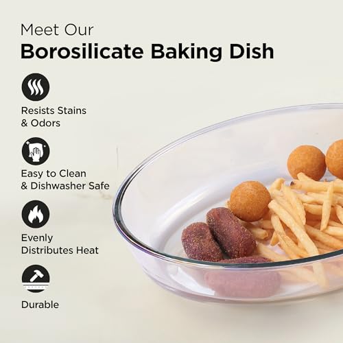 Image of UMAI Borosilicate Glass Baking Tray-Oval Shape (2.4L) | Transparent Microwave Oven Safe Utensils | Rectangular Bread Moulds for Baking | Dishwasher Safe | Multipurpose use Serving Tray (Iridescent)