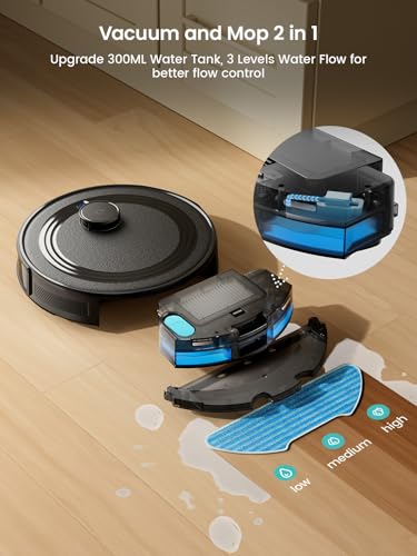 Lefant M2 Robot Vacuum Cleaner with Mop, Ultra-Powerful 6000Pa Suction, dToF Laser Navigation, Room Mapping, 140min Runtime, 2.4G/5G Wi-Fi, App/Alexa/Apple Watch Control, for Carpets & Hard Floors