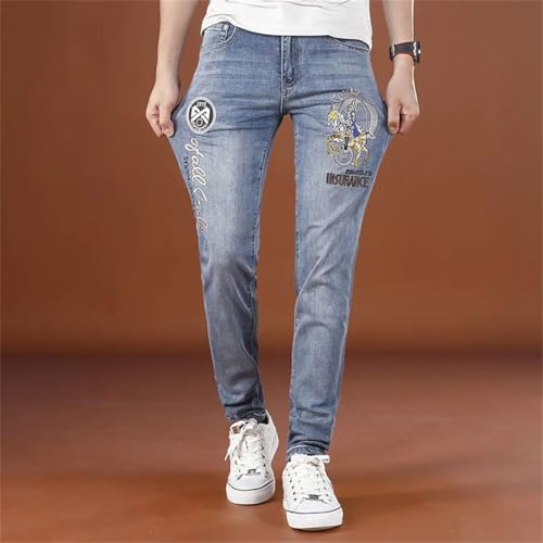 Men Thin and Embroidered Jeans Street Elastic Slim Fit Small Leg Pants4