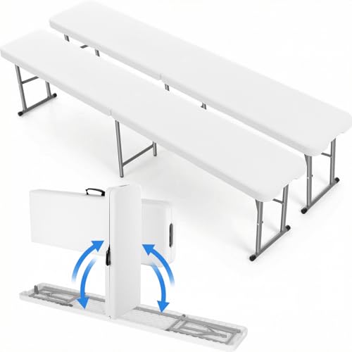 LIFERUN 2 pcs Bancs Pliables 183 cm,Banc de bière Pliant Camping avec poignée de Transport,Banc Pliable Camping Structure en Acier et Plateau en Plastique HDPE,pour...
