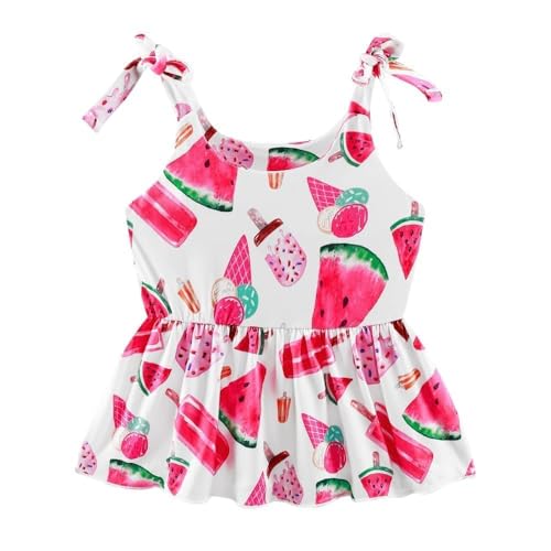 Image of Toddler Girls Clothes Summer Short Set Outfit Tie Knot Shoulder Sleeveless Ruffle Tops and Shorts 2PC Clothing Set