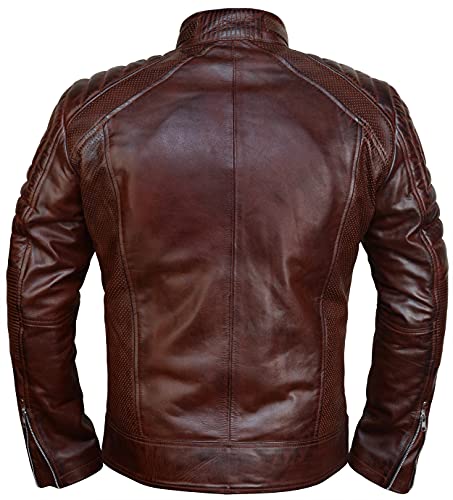 Image of Men Premium Distressed Brown Padded Armored Cowhide Leather Coat | Vintage Cafe Racer Protective Moto Jacket