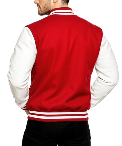 Image of Mens Varsity Letterman Baseball Bomber Jacket | Casual Fashion Wool & Faux Leather College /High School Jackets