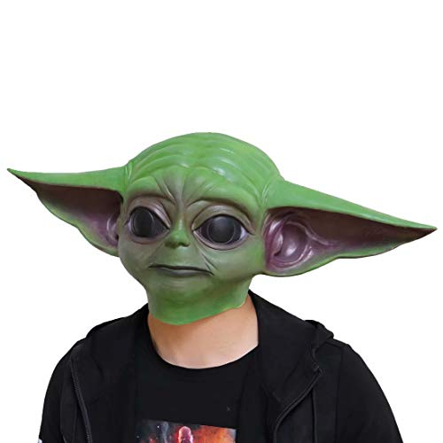 Star Wars Yoda Mask + guanti da artiglio in lattice, maschera mandaloriana per casco, cosplay, Halloween, verde