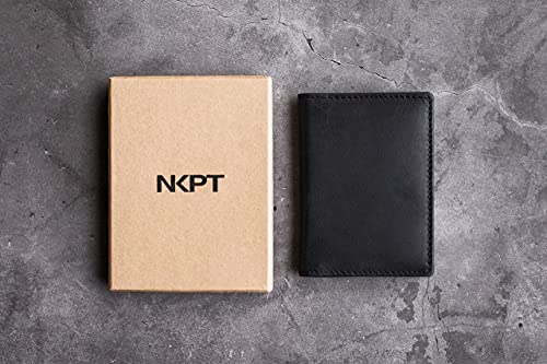 Image of Slim Leather Credit Card Holder Wallet for Men | Full-Grain Leather, RFID Blocking, ID Wallet | Charcoal Gray