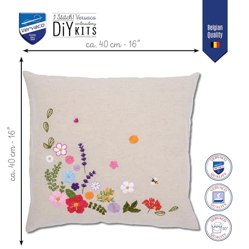 VERVACO Embroidery Kit Pre-Printed Cushion Embroidery Set Beginners Colourful World of Flowers Embroidery Set Cushion Cover with Zip Decorative Cushion Approx. 40 x 40 cm DIY Deco Craft Set Home - Image 2