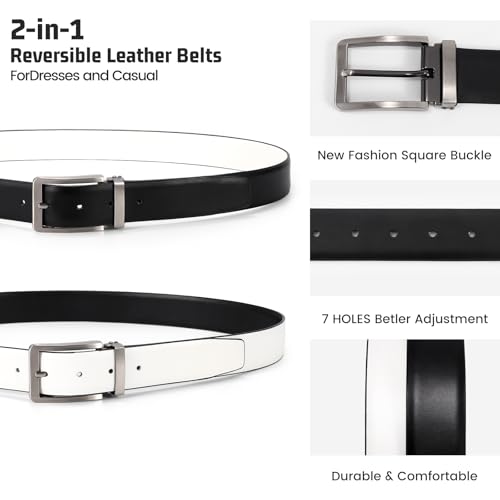 Mens Belt Reversible Leather Belt Casual Dress Belts 1.35" for Mens Jeans Comfort Trim to Fit - 21 Styles in One Belt3