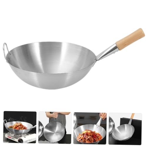 Wok de acero inoxidable con mango de madera miniatura 4