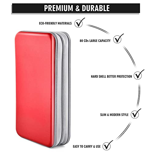 Bivisen Cd Case Wallet, 80 Capacity Dvd Vcd Media Blu-Ray Case Wallet Holder Storage Organizer (Red) #TOP2