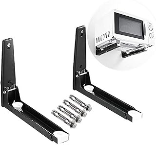 Eidoct 304 Stainless Steel Microwave Mount Bracket, Retrackable Foldable Microwave Oven Wall Mounted Stand Holder Rack Bracket for Home Kitchen Accessories, Black